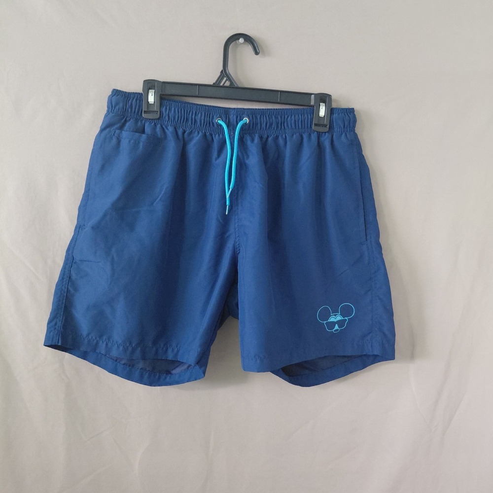 Disney Parks Mickey Mouse Swim Trunks Blue L Mens Lined Board Shorts Drawstring